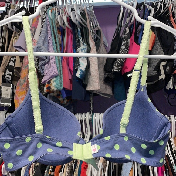 Blue with green polka dots Retro y2k bra Lined Demi bra perfect shape size 32b - Picture 6 of 8